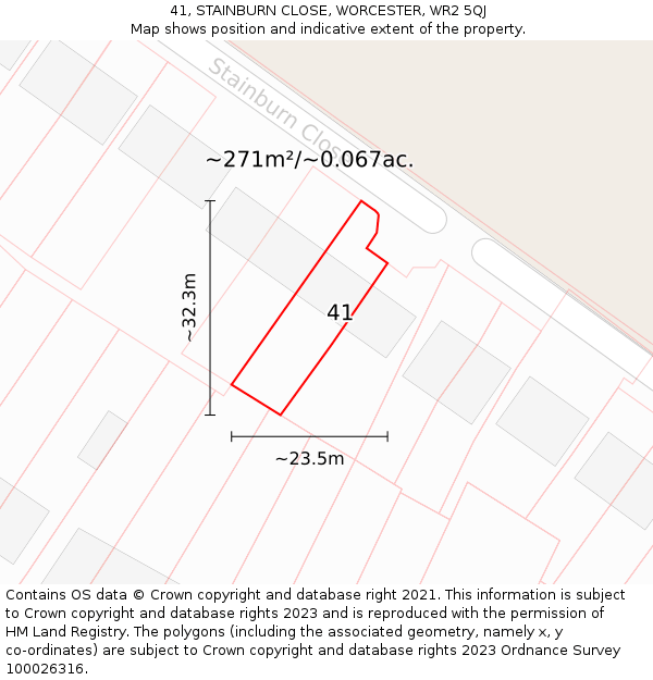 41, STAINBURN CLOSE, WORCESTER, WR2 5QJ: Plot and title map