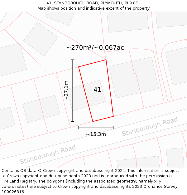 41, STANBOROUGH ROAD, PLYMOUTH, PL9 8SU: Plot and title map