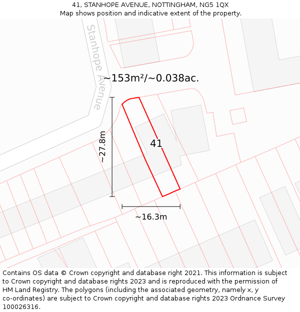 41, STANHOPE AVENUE, NOTTINGHAM, NG5 1QX: Plot and title map