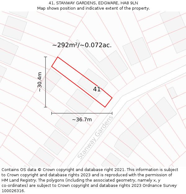 41, STANWAY GARDENS, EDGWARE, HA8 9LN: Plot and title map