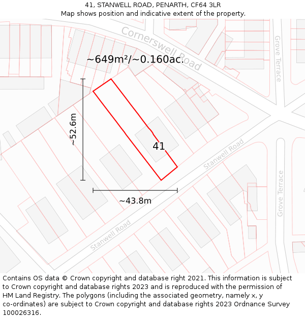 41, STANWELL ROAD, PENARTH, CF64 3LR: Plot and title map