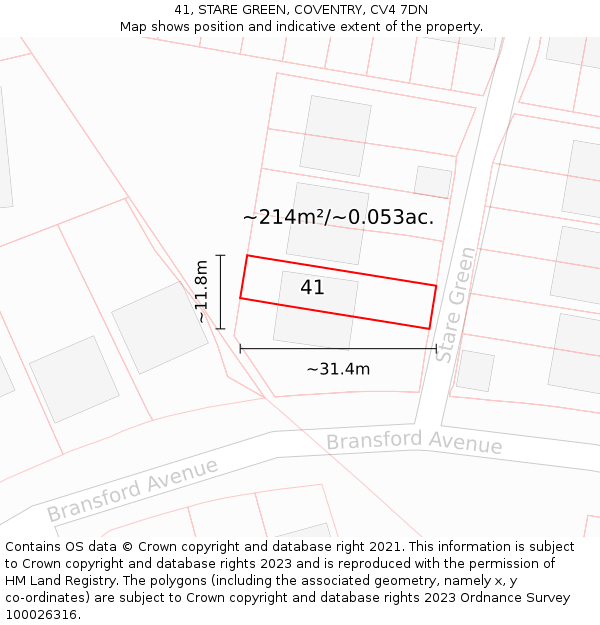 41, STARE GREEN, COVENTRY, CV4 7DN: Plot and title map