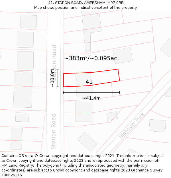 41, STATION ROAD, AMERSHAM, HP7 0BB: Plot and title map