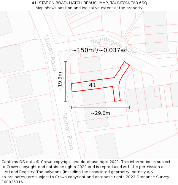 41, STATION ROAD, HATCH BEAUCHAMP, TAUNTON, TA3 6SQ: Plot and title map