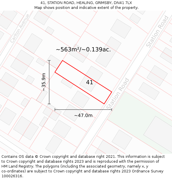 41, STATION ROAD, HEALING, GRIMSBY, DN41 7LX: Plot and title map