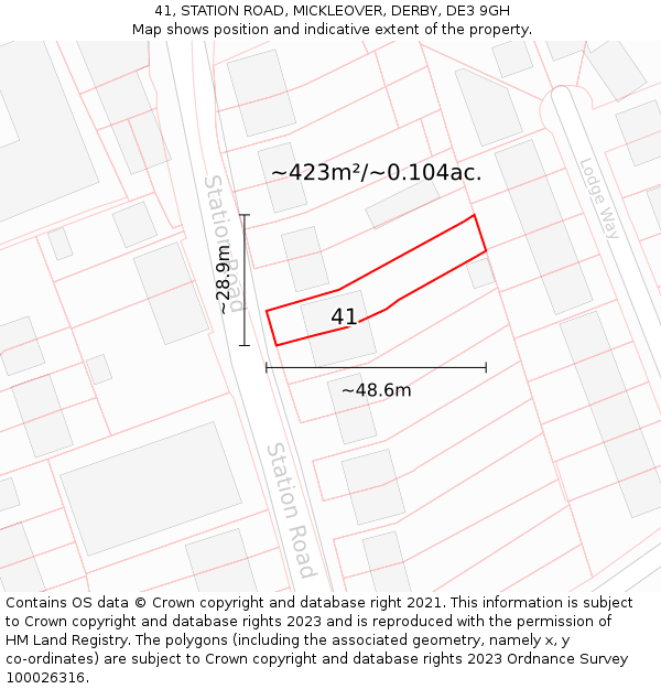 41, STATION ROAD, MICKLEOVER, DERBY, DE3 9GH: Plot and title map