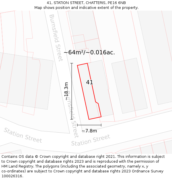 41, STATION STREET, CHATTERIS, PE16 6NB: Plot and title map