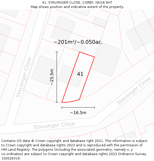 41, STAVANGER CLOSE, CORBY, NN18 9HT: Plot and title map