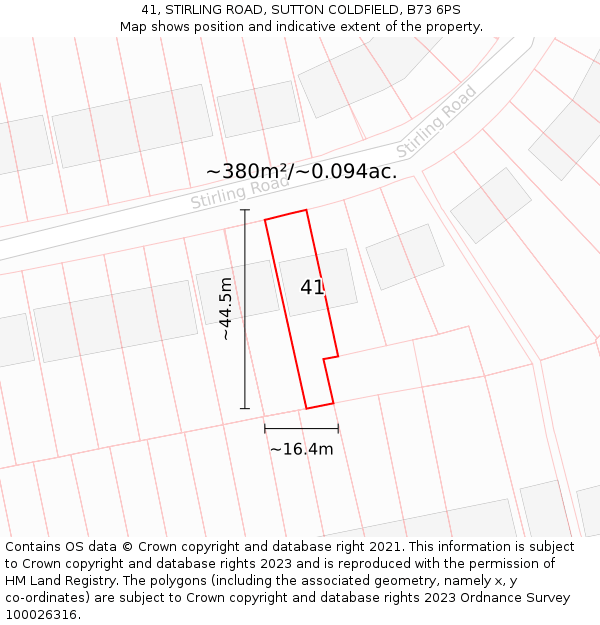 41, STIRLING ROAD, SUTTON COLDFIELD, B73 6PS: Plot and title map