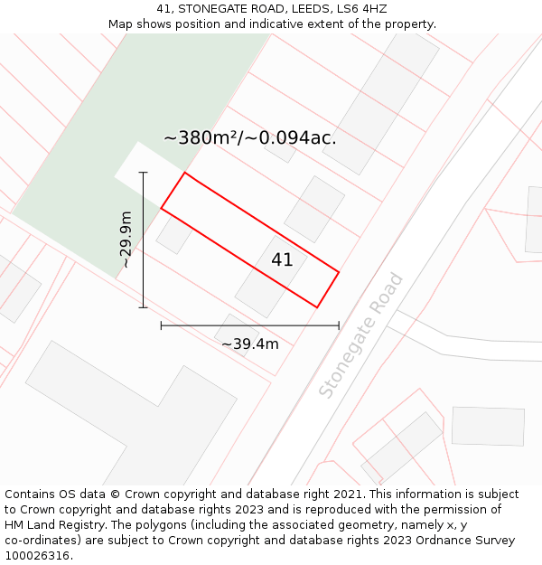 41, STONEGATE ROAD, LEEDS, LS6 4HZ: Plot and title map