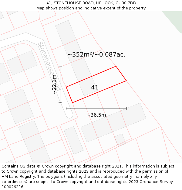 41, STONEHOUSE ROAD, LIPHOOK, GU30 7DD: Plot and title map