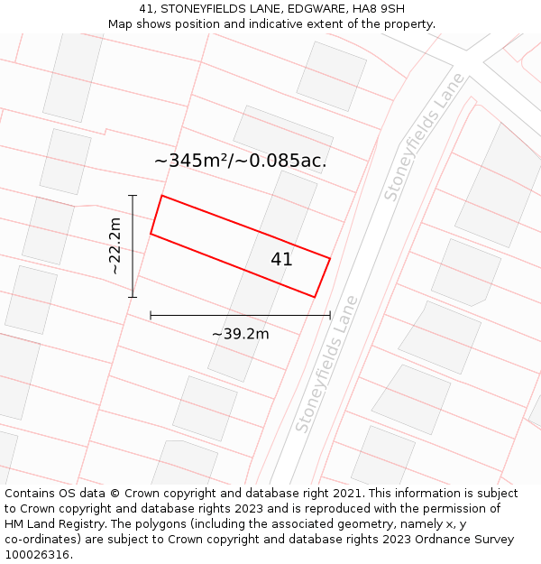 41, STONEYFIELDS LANE, EDGWARE, HA8 9SH: Plot and title map