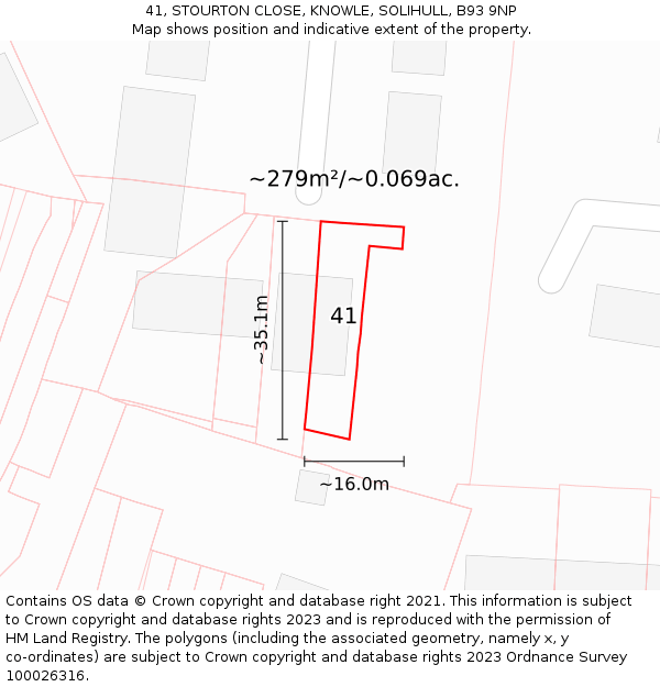 41, STOURTON CLOSE, KNOWLE, SOLIHULL, B93 9NP: Plot and title map