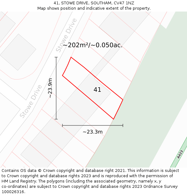 41, STOWE DRIVE, SOUTHAM, CV47 1NZ: Plot and title map