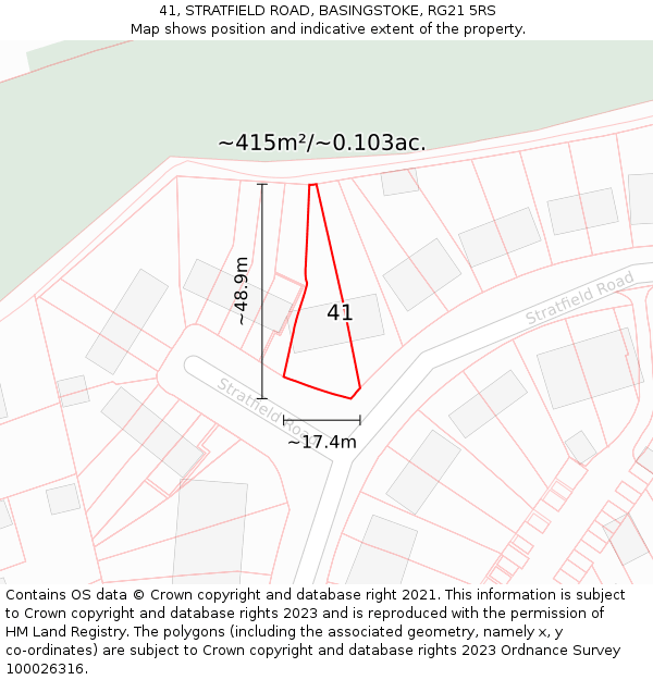 41, STRATFIELD ROAD, BASINGSTOKE, RG21 5RS: Plot and title map