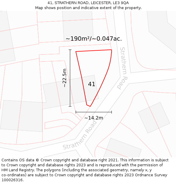 41, STRATHERN ROAD, LEICESTER, LE3 9QA: Plot and title map