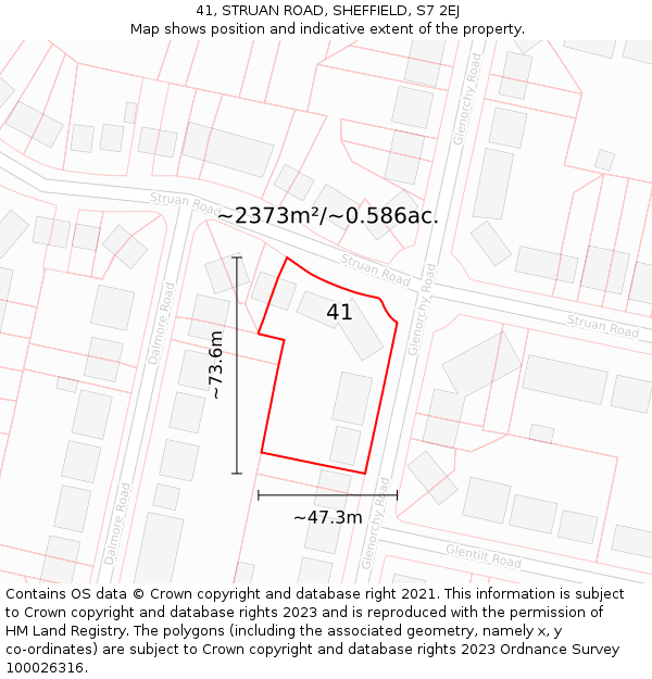 41, STRUAN ROAD, SHEFFIELD, S7 2EJ: Plot and title map