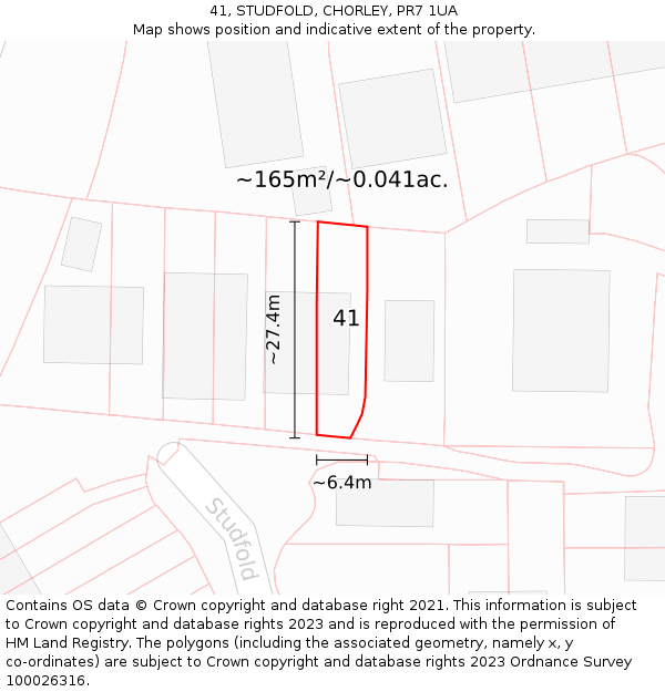 41, STUDFOLD, CHORLEY, PR7 1UA: Plot and title map