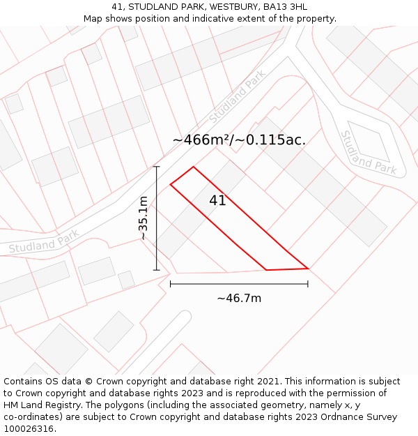 41, STUDLAND PARK, WESTBURY, BA13 3HL: Plot and title map