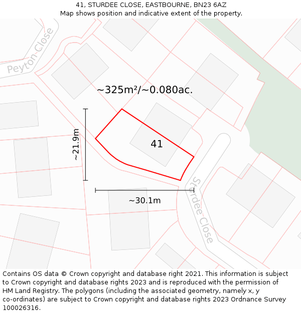 41, STURDEE CLOSE, EASTBOURNE, BN23 6AZ: Plot and title map