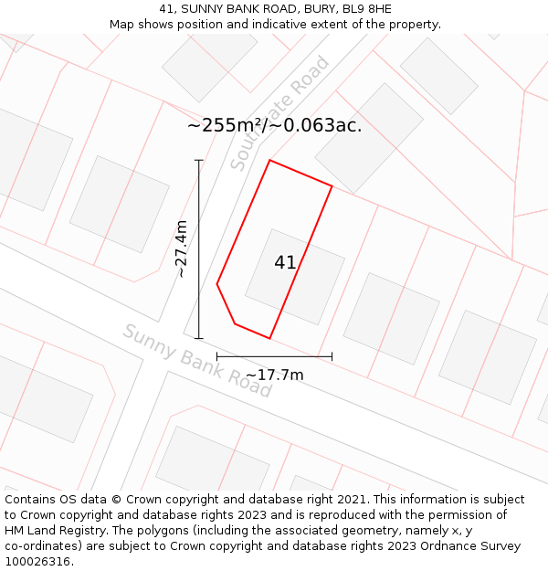 41, SUNNY BANK ROAD, BURY, BL9 8HE: Plot and title map