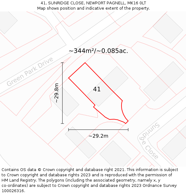 41, SUNRIDGE CLOSE, NEWPORT PAGNELL, MK16 0LT: Plot and title map