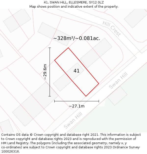 41, SWAN HILL, ELLESMERE, SY12 0LZ: Plot and title map