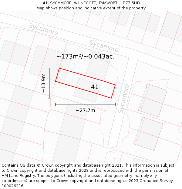 41, SYCAMORE, WILNECOTE, TAMWORTH, B77 5HB: Plot and title map