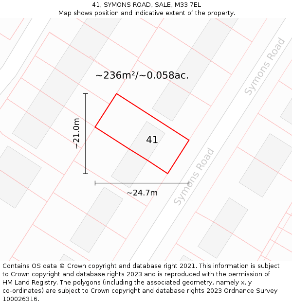 41, SYMONS ROAD, SALE, M33 7EL: Plot and title map