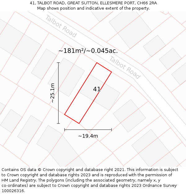 41, TALBOT ROAD, GREAT SUTTON, ELLESMERE PORT, CH66 2RA: Plot and title map