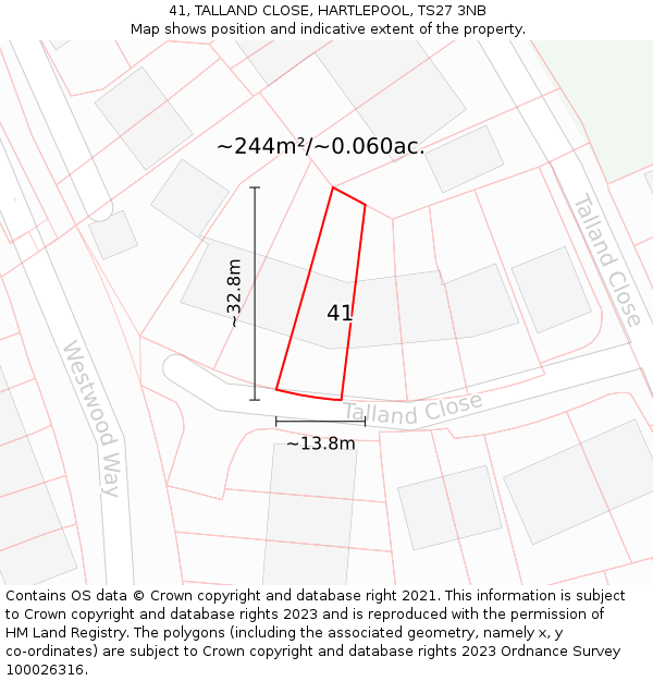 41, TALLAND CLOSE, HARTLEPOOL, TS27 3NB: Plot and title map