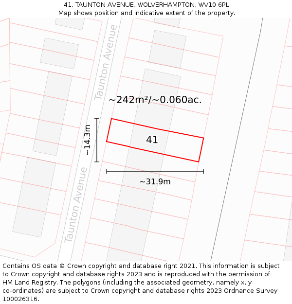 41, TAUNTON AVENUE, WOLVERHAMPTON, WV10 6PL: Plot and title map