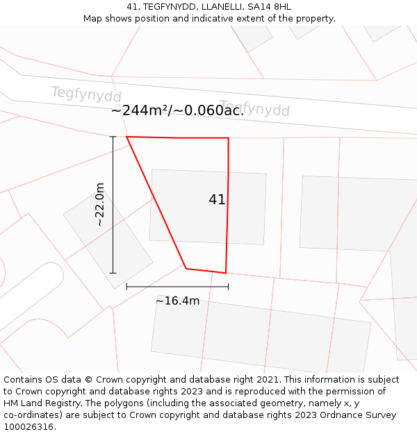 41, TEGFYNYDD, LLANELLI, SA14 8HL: Plot and title map