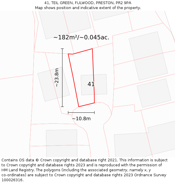 41, TEIL GREEN, FULWOOD, PRESTON, PR2 9PA: Plot and title map