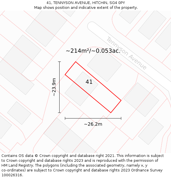 41, TENNYSON AVENUE, HITCHIN, SG4 0PY: Plot and title map