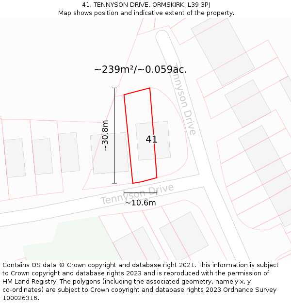 41, TENNYSON DRIVE, ORMSKIRK, L39 3PJ: Plot and title map