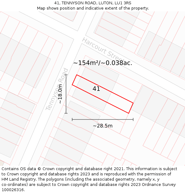 41, TENNYSON ROAD, LUTON, LU1 3RS: Plot and title map