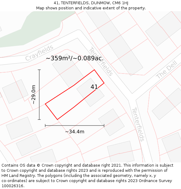 41, TENTERFIELDS, DUNMOW, CM6 1HJ: Plot and title map