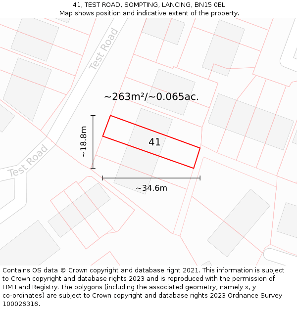 41, TEST ROAD, SOMPTING, LANCING, BN15 0EL: Plot and title map