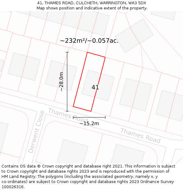 41, THAMES ROAD, CULCHETH, WARRINGTON, WA3 5DX: Plot and title map