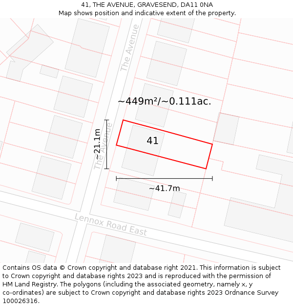 41, THE AVENUE, GRAVESEND, DA11 0NA: Plot and title map