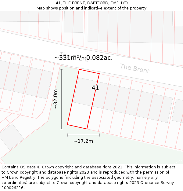 41, THE BRENT, DARTFORD, DA1 1YD: Plot and title map