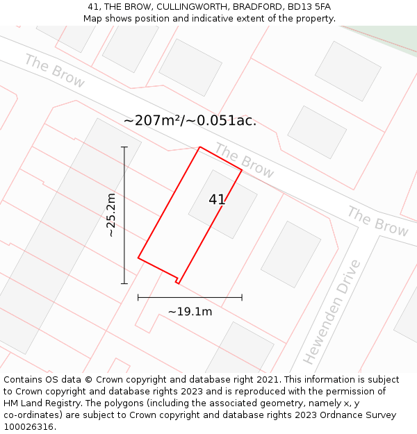 41, THE BROW, CULLINGWORTH, BRADFORD, BD13 5FA: Plot and title map