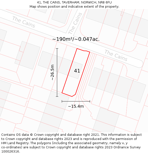 41, THE CAINS, TAVERHAM, NORWICH, NR8 6FU: Plot and title map
