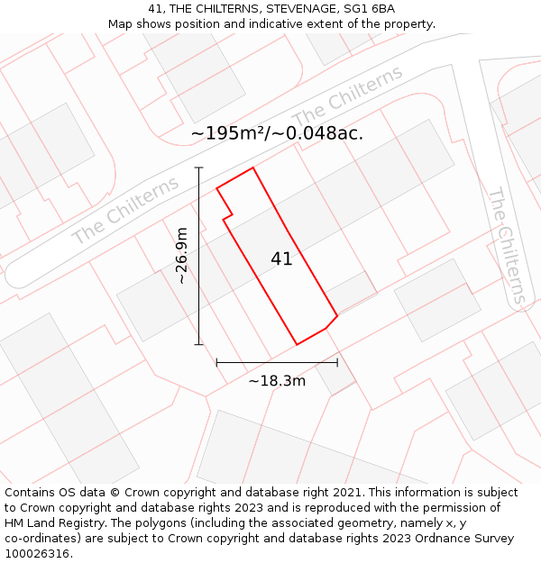 41, THE CHILTERNS, STEVENAGE, SG1 6BA: Plot and title map