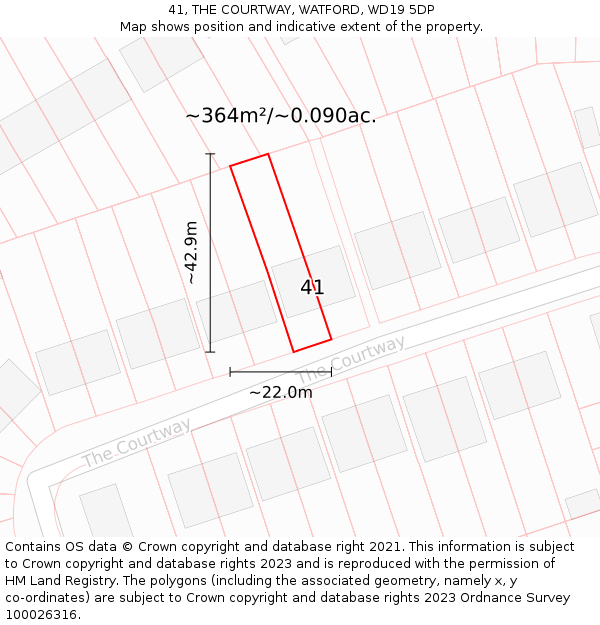 41, THE COURTWAY, WATFORD, WD19 5DP: Plot and title map
