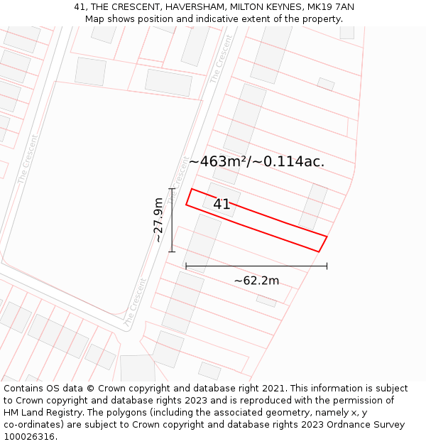 41, THE CRESCENT, HAVERSHAM, MILTON KEYNES, MK19 7AN: Plot and title map
