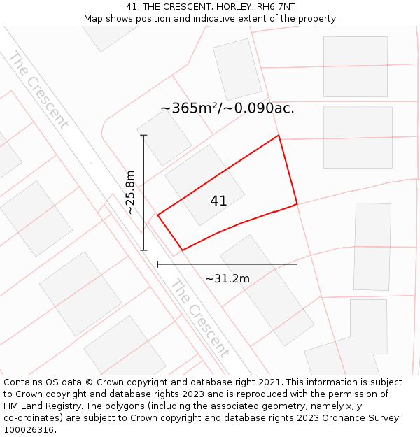 41, THE CRESCENT, HORLEY, RH6 7NT: Plot and title map