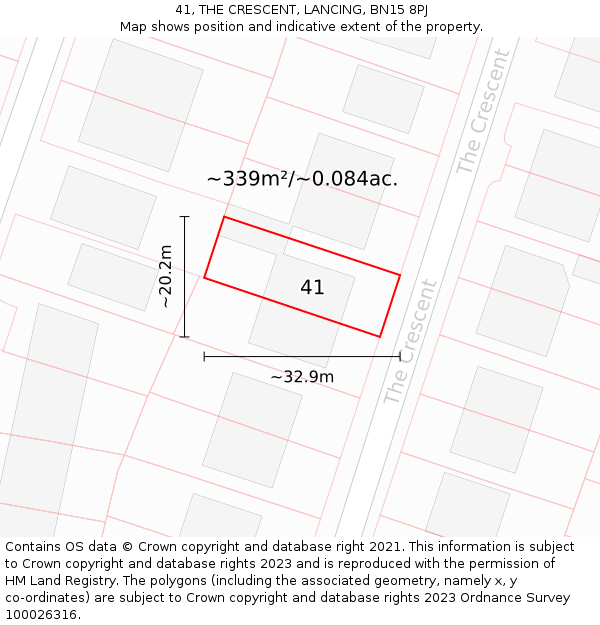 41, THE CRESCENT, LANCING, BN15 8PJ: Plot and title map
