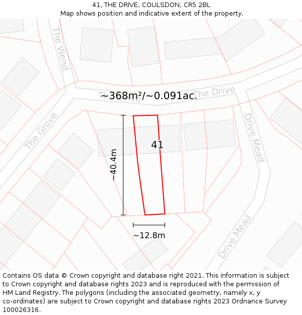 41, THE DRIVE, COULSDON, CR5 2BL: Plot and title map